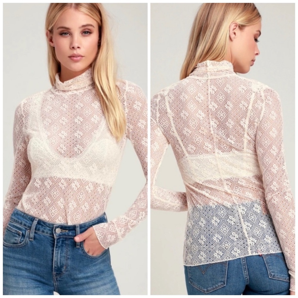 Intimately Free People Sweet Memories Sheer Lace Turtleneck Top